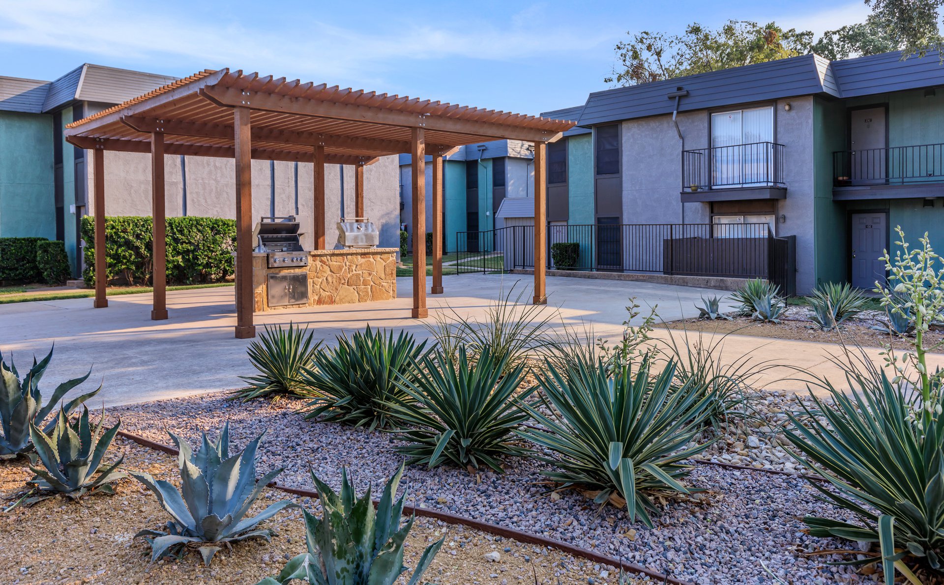 a picnic area with bbq grills